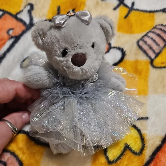 Gray Plush Bear with Silver Tutu Bag Charm Or Key Chain - Picture 4 of 4